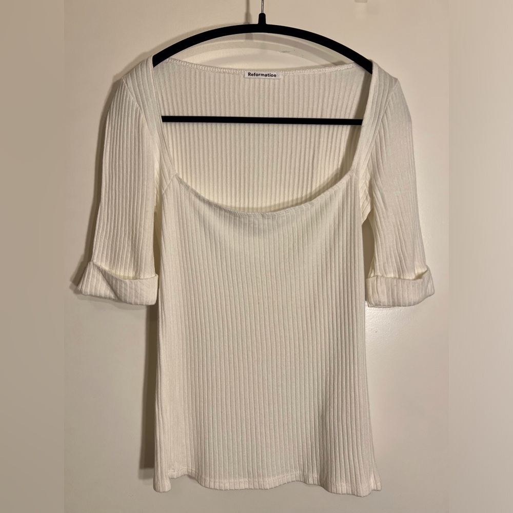 Reformation White Ribbed Top